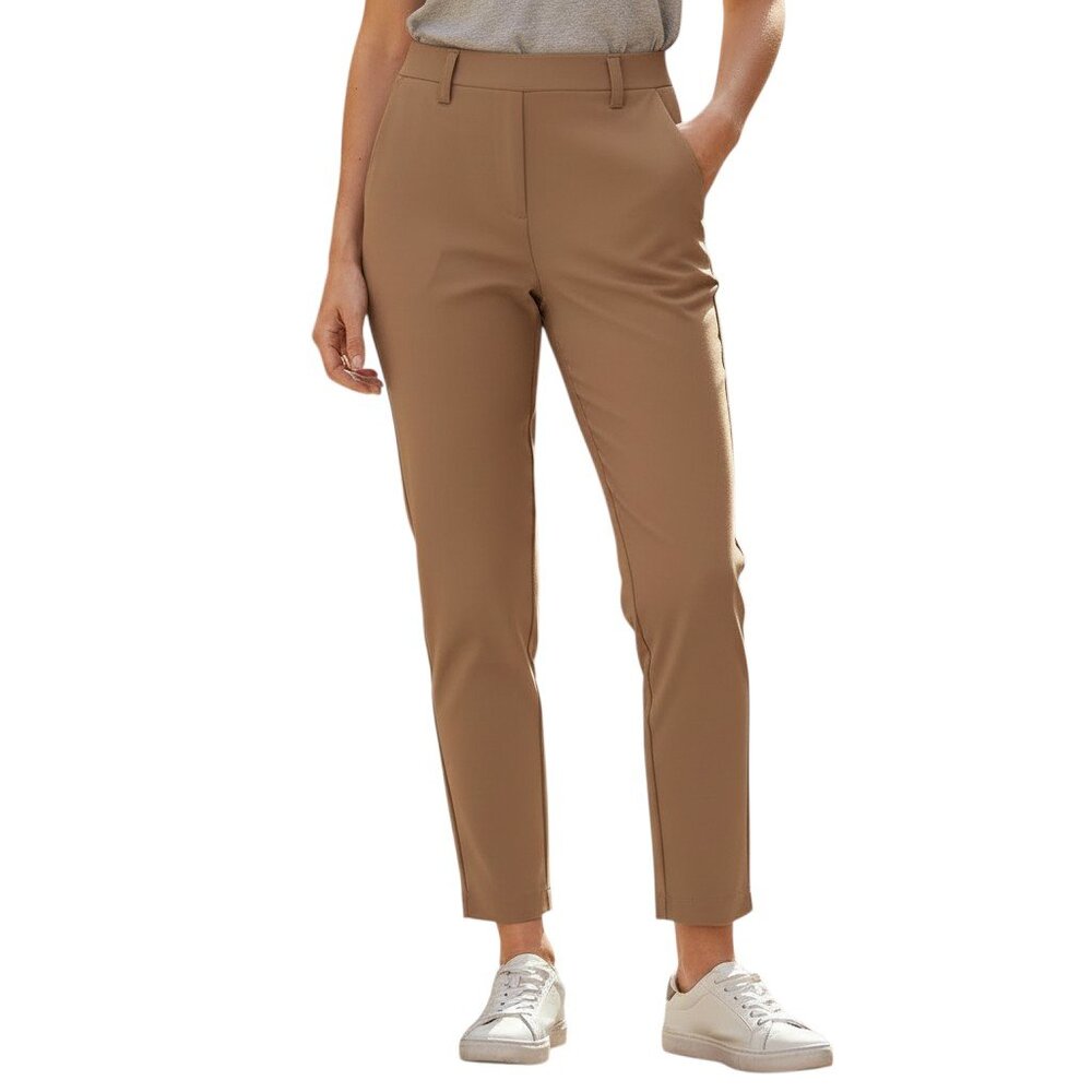 United Tokyo Womens 1 Tan Orange Straight Leg Ankle Pants Elastic Waist Trousers